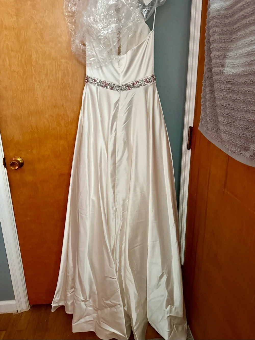 Sherri Hill White jeweled halter ball gown with illusion panel - Picture 12 of 12